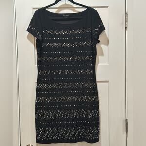 WHITE HOUSE BLACK MARKET Black - Gold Studded Cocktail Stretch Dress Size Large